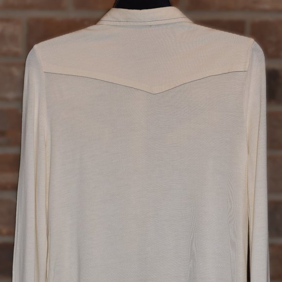 Stetson Shirt Long Sleeve Womens L Large Beige Western Pearl Snap Long Sleeve - Picture 4 of 4